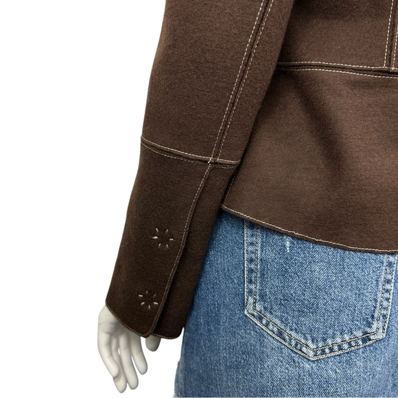 Chocolate Brown Wool Blazer Jacket M Floral Lining Power Dress Margaret O’Leary - Picture 7 of 14